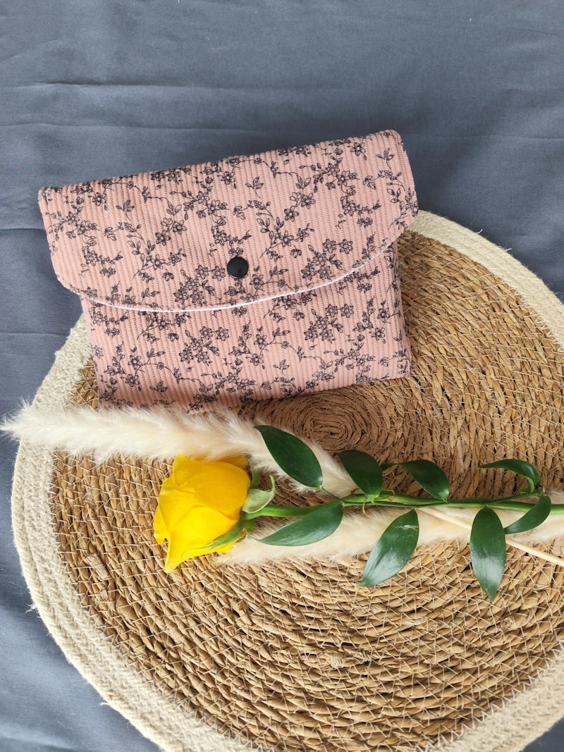 Housse de livre poche "Velours Rose Fleurs"