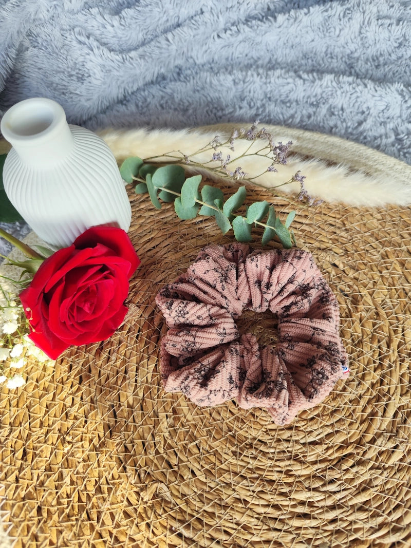 Chouchou "Velours Rose Fleurs"