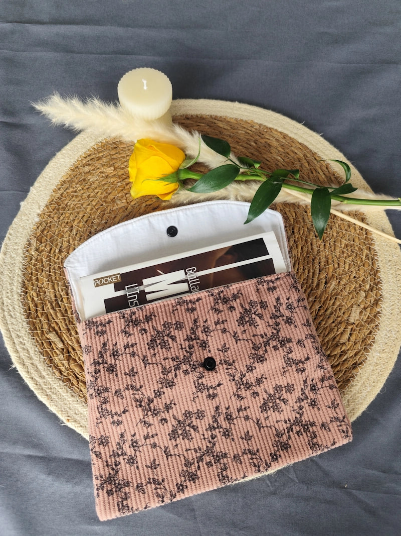 Housse de livre poche "Velours Rose Fleurs"