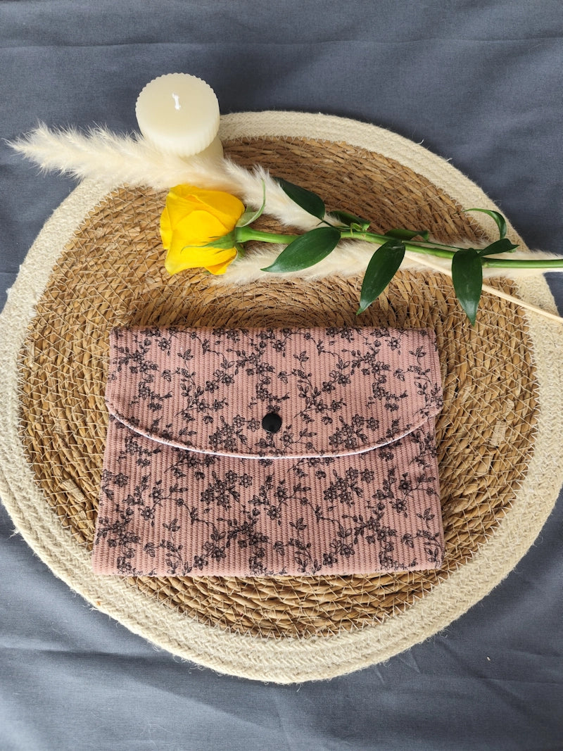 Housse de livre poche "Velours Rose Fleurs"