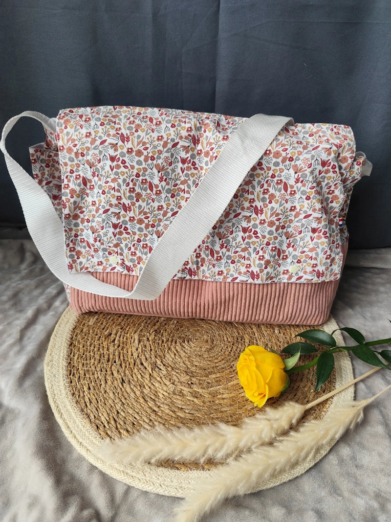 Sac besace "Fleurs Roses"